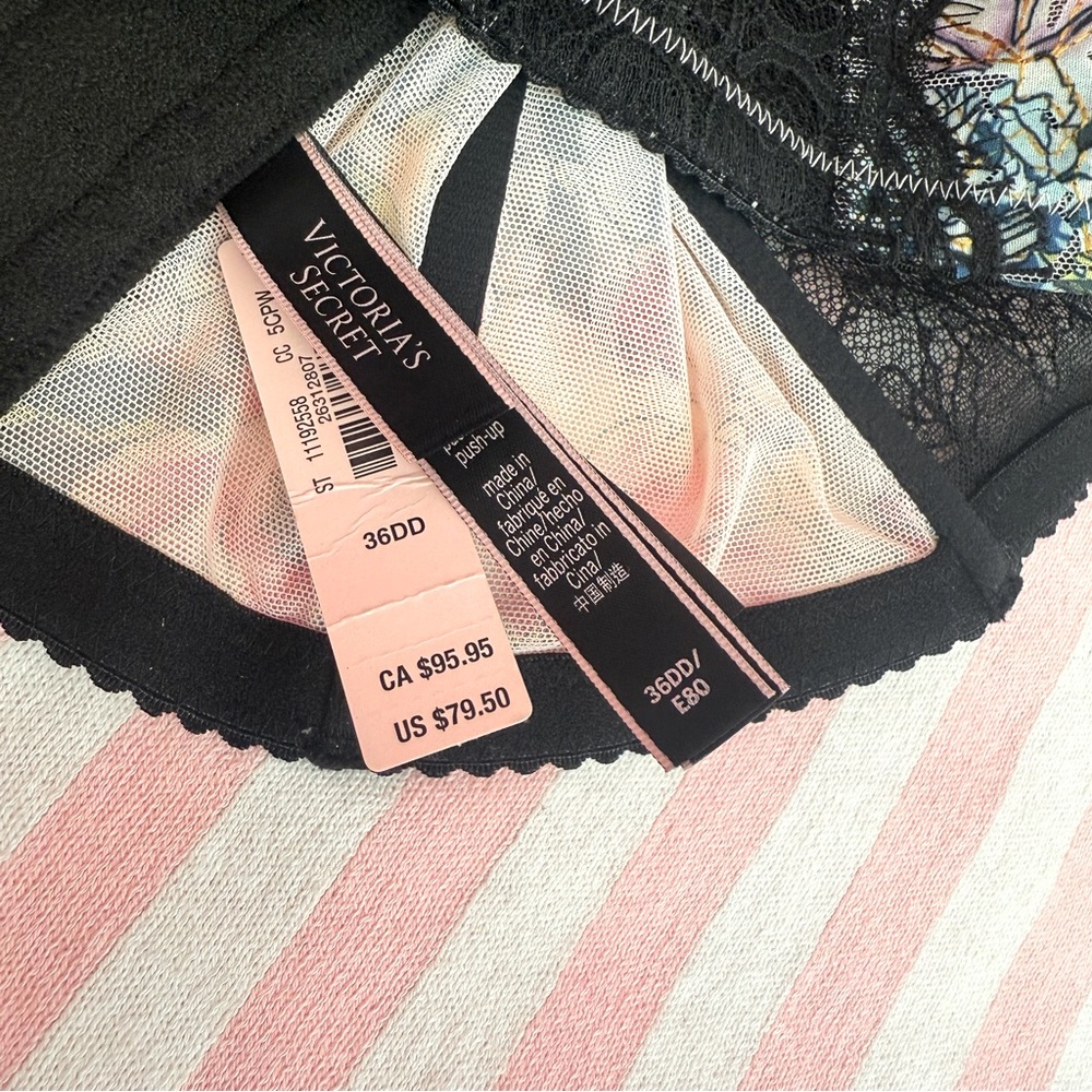Rose Embroidery Purest Pink Floral Bra Top Corset Push Up 36DD Victoria’s Secret - Picture 4 of 4
